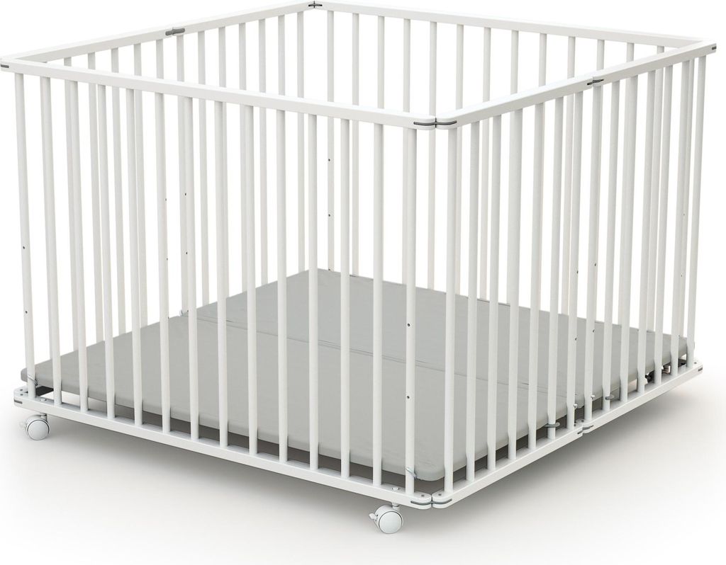 WEBABY - Laufstall Baby Faltbar Holz mit rollen und matte 100x100 Weiß | Laufgitter baby Klappbar XXL| 3 Stufen Höhenverstellbar | Für Kinder bi...