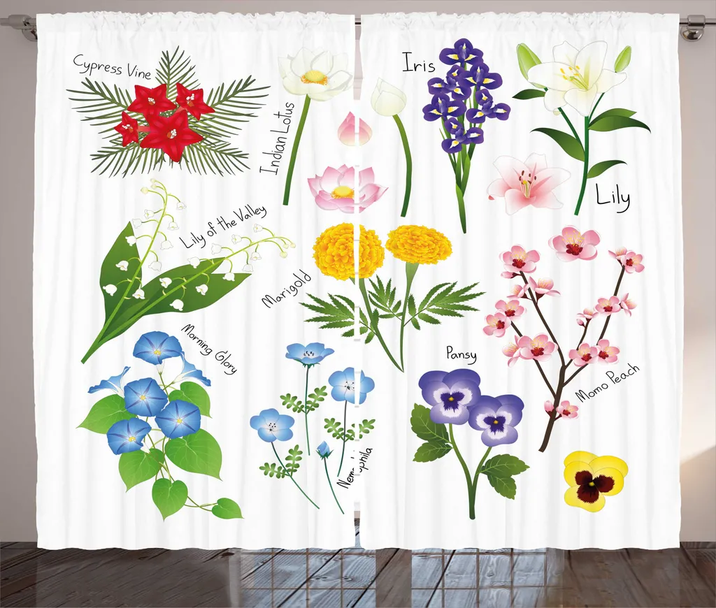 Rideau à Boucles et Crochets Motif Marigold Lily en Tissu Blanc 280cm