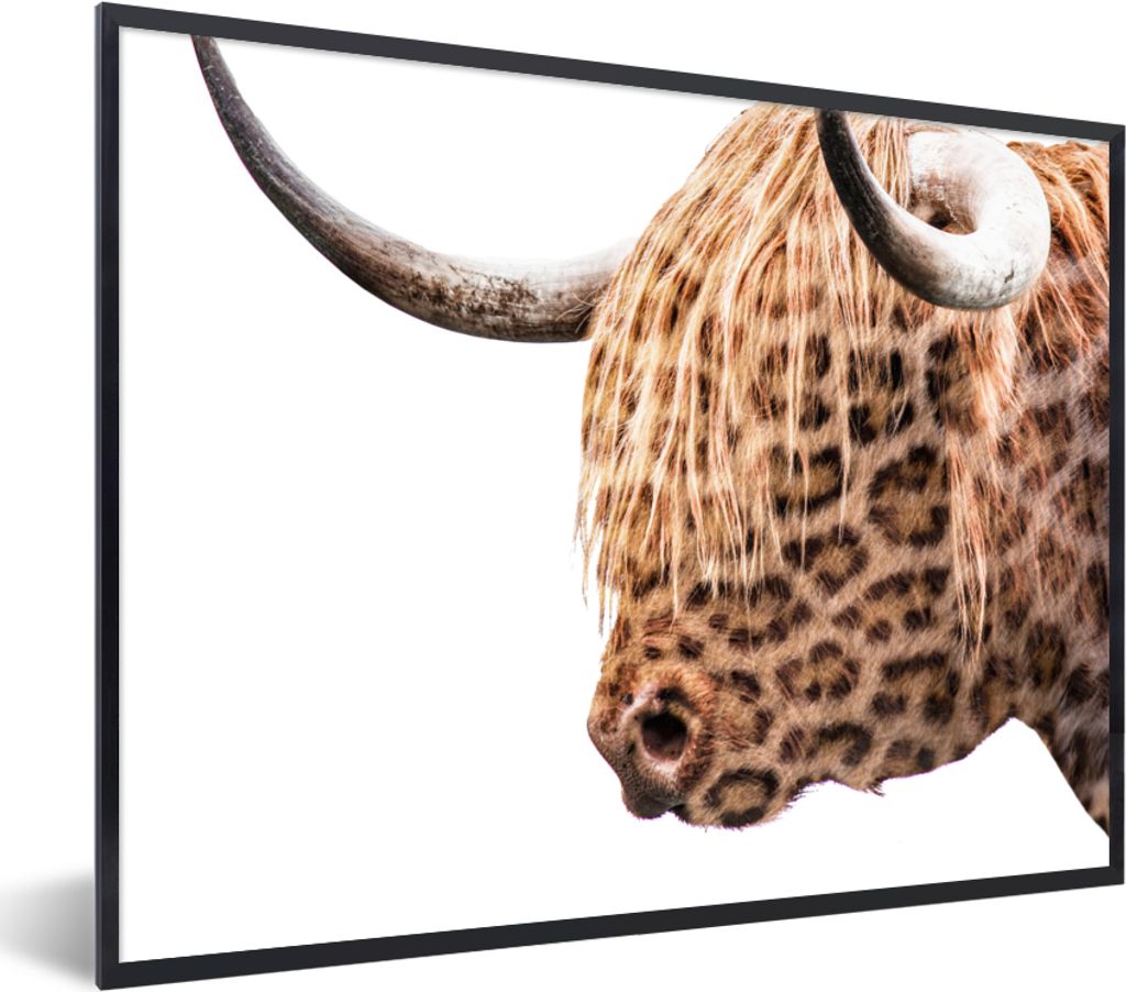 MuchoWow Gerahmtes Poster Schottischer Highlander - Panther - Weiß 40x30 cm - Poster mit Schwarzem Bilderrahmen Wandposter Rahmen Foto Bilder - ...