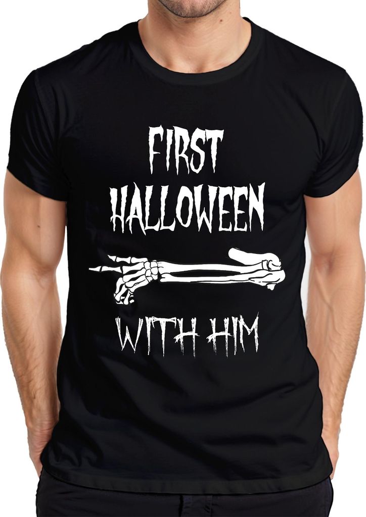 FIRST HALLOWEEN WITH HIM Erstes Baby Skelett Arm Grusel Papa Herren T-Shirt, Schwarz, XXL