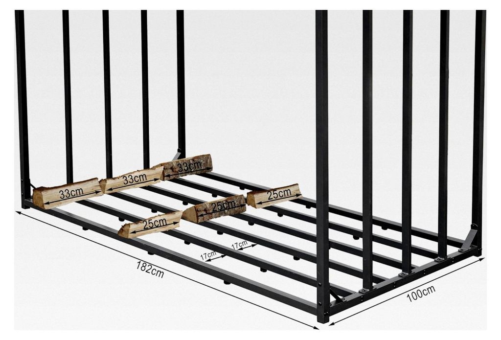Metall Kaminholzregal für den Außenbereich 185 x 100 x 185 cm, Basic - 30 mm Stahlprofil, Anthrazit, Wetterfest, Kapazität 3,5 m³ (5 SRM)
