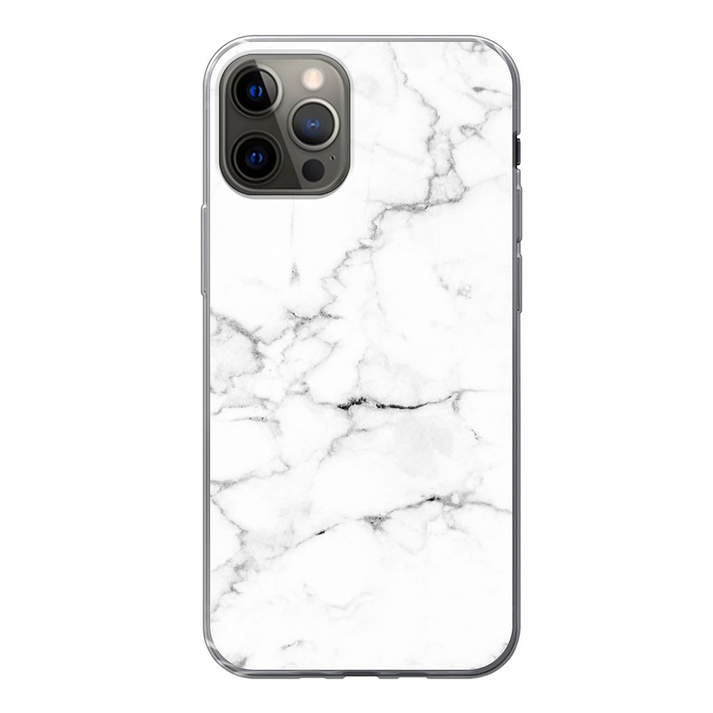 MuchoWow Handyhülle Schutzhülle Hülle für iPhone 12 Pro Marmor - Weiß - Grau - Luxus - Marmoroptik - Strukturiert Silikon Softcase Handy Hü...
