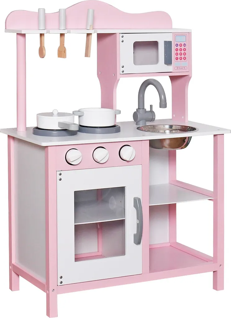 Jouet d'imitation Cuisine en bois Rose avec micro-ondes pour petites filles
