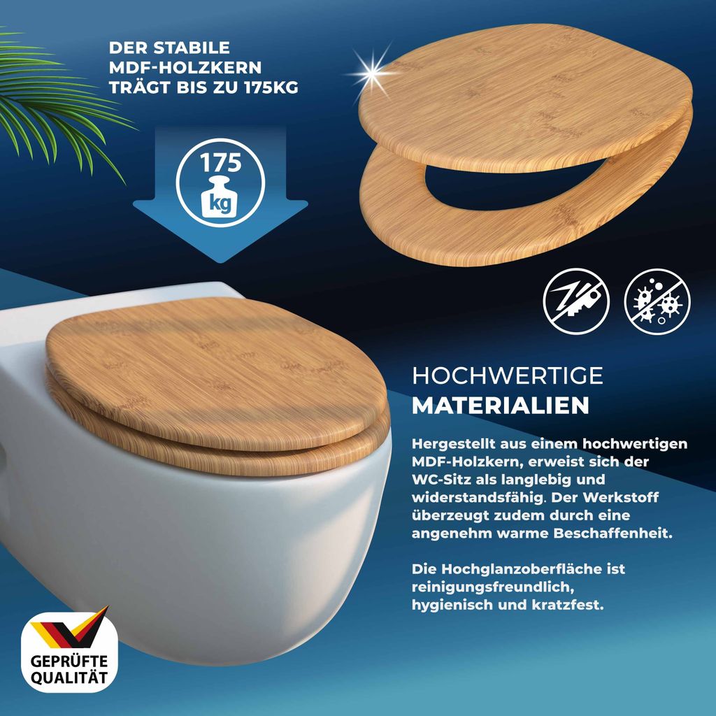 CASARIA® Toilettendeckel mit doppelter Absenkautomatik MDF Produktbild 3