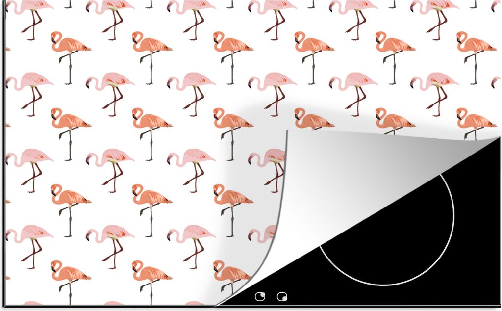KitchenYeah Herdabdeckplatte Flamingo - Muster - Rosa , 81x52cm, Küche Deko, Glaskeramikfeld Herdabdeckung, Abdeckplatte fùr Kochfeld