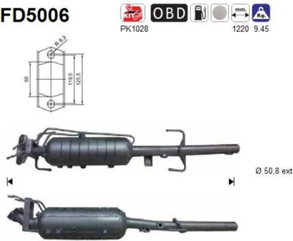 FAP Filtre à particules suie AS FD5006 compatible Mazda 6 RFY62055X