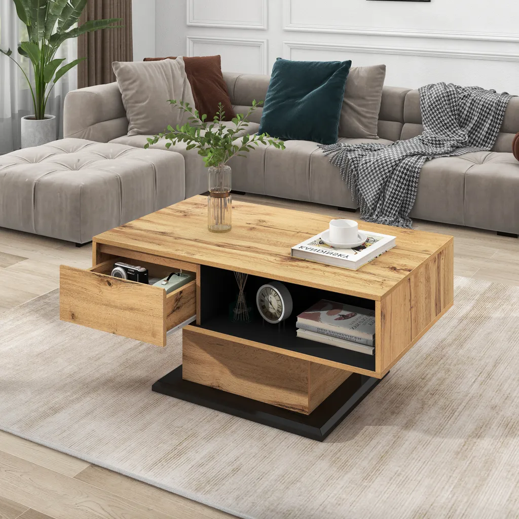 Tavolino Basso AIORBER Legno Rovere - Mobile Soggiorno 100cm