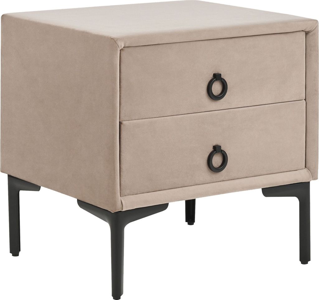BELIANI Nachttisch Taupe Samtstoff mit 2 Schubladen Schwarze Metallbeine Modern Schubladenschrank Nachtschrank für Schlafzimmer