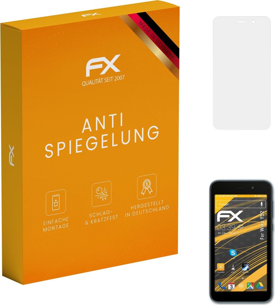 atFoliX FX-Antireflex 3x Schutzfolie kompatibel mit Wiko Y52 Displayfolie