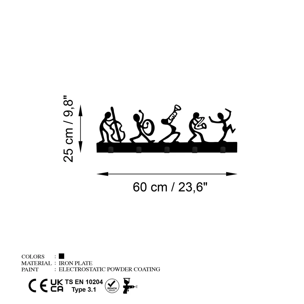 Patère Murale Design Musique en Métal Noir Wallity 60 cm pour Entrée