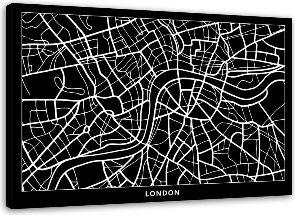 Leinwandbild london - stadtplan 90x60 cm Feeby grau wandbild bereit zum aufhängen