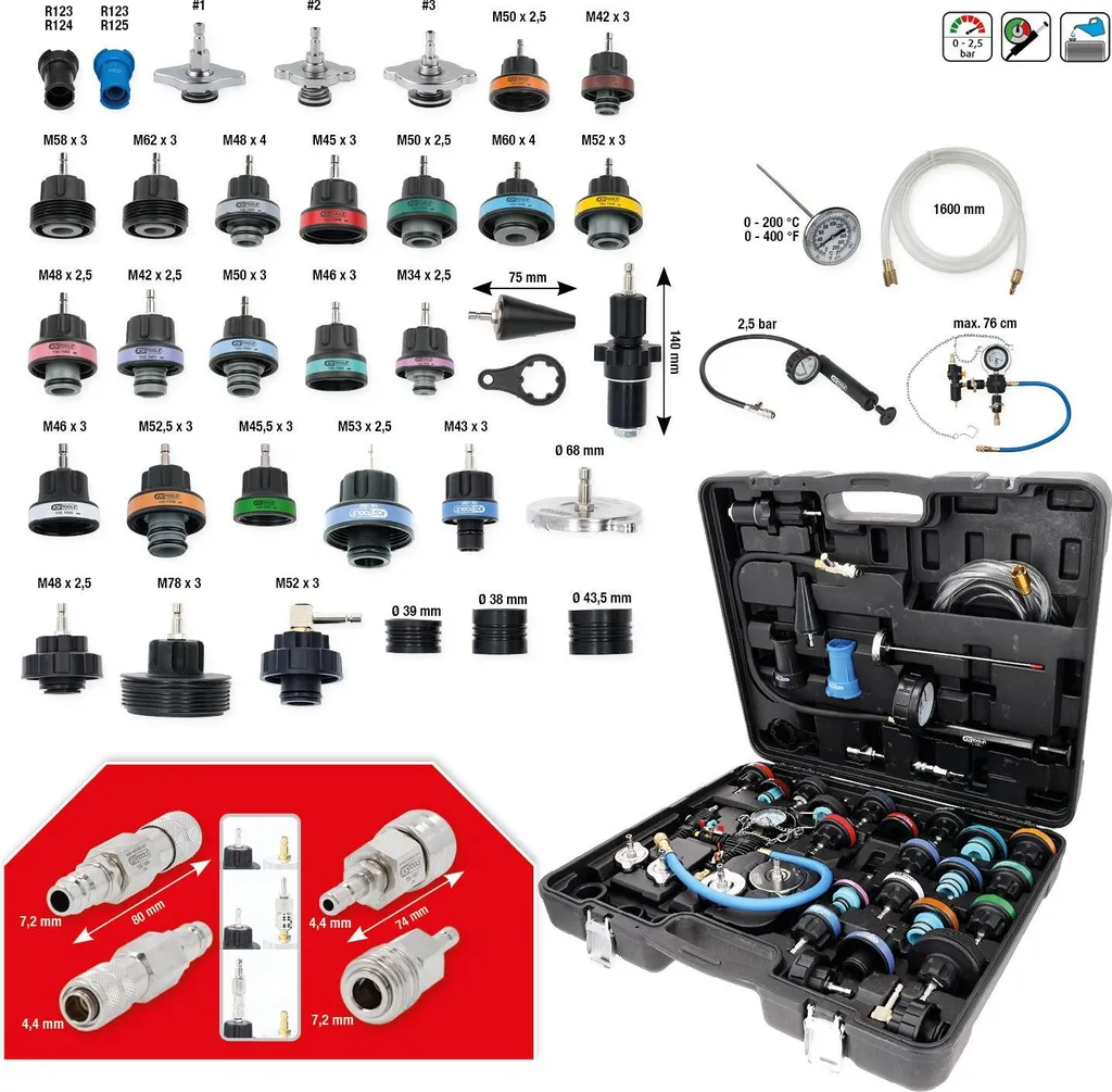 Kit de diagnostic circuit de refroidissement MASTER complet de 40 pièces