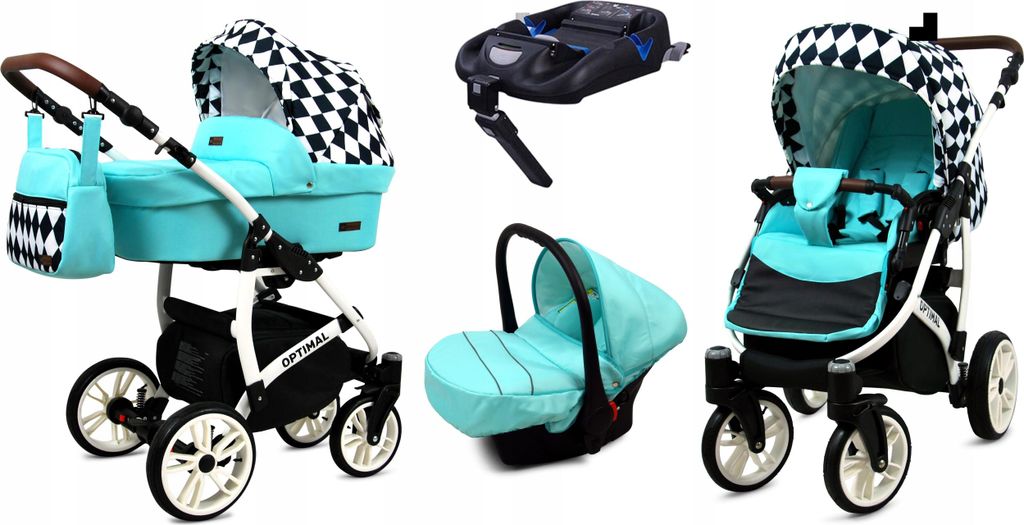 BabyLux Optimal | 4in1 Kinderwagen Set | Mint Diamonds | Kombikinderwagen | Kinderwagenset | Is