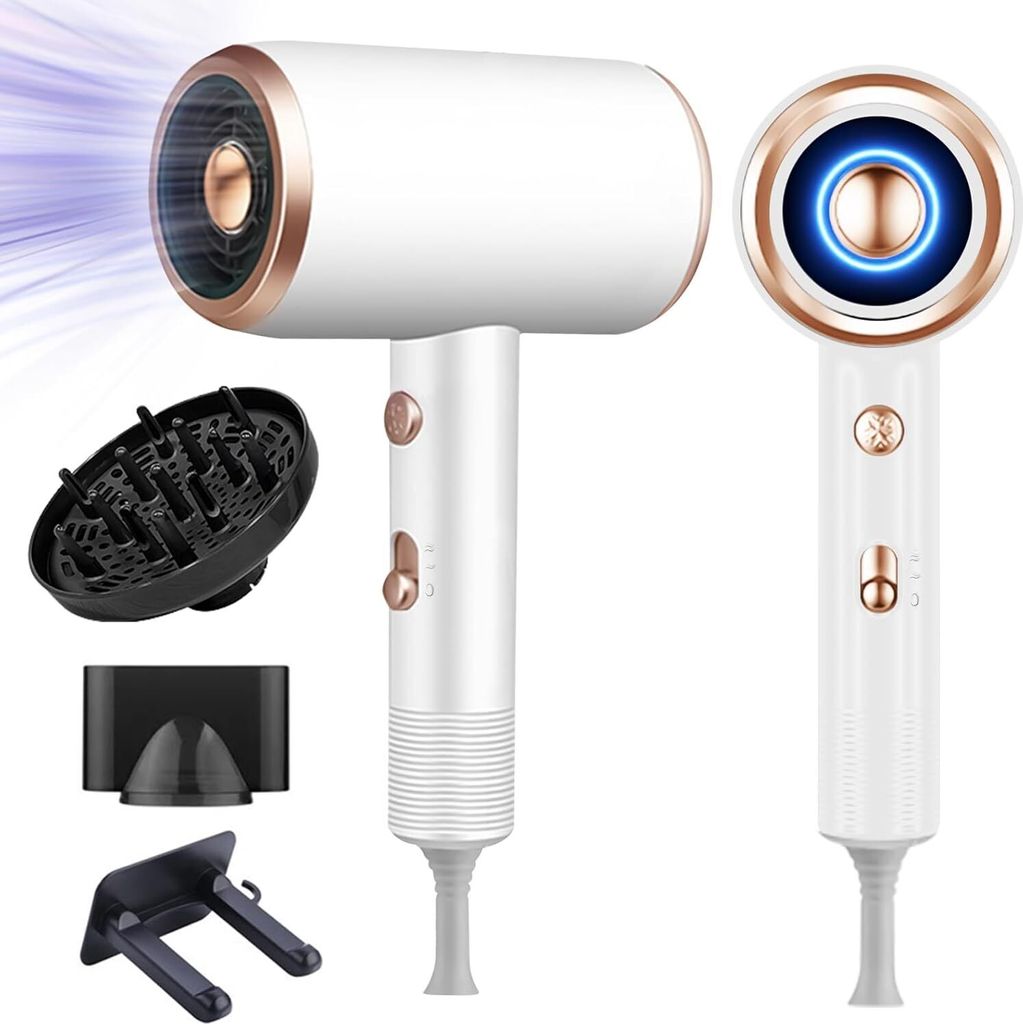 1800W AC Motor Salon-Haartrockner mit Knopf warm/kalt,3 Temperatureinstellungen, mit Diffusor und Stylingdüse/Anschließen,für Reisen/Familie