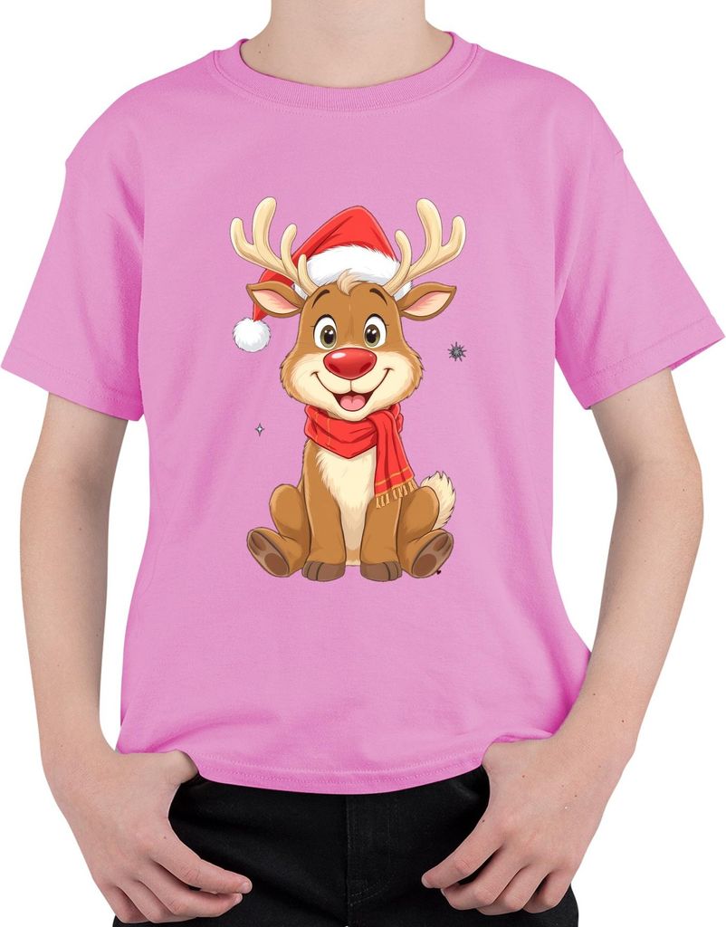 Weihnachtsrentier süß Kinder Cartoon Geschenk Winter Niedlich Uni Kinder T-Shirt, Pink, 152