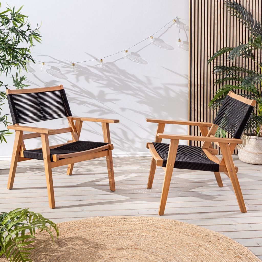 riess-ambiente Wetterfestes 2er Set Gartenstuhl BALI ROPE natur anthrazit Akazienholz Loungesessel