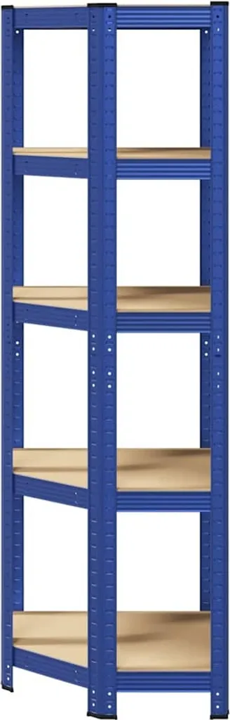 Meuble de rangement d'angle 5 tablettes Bleu Acier et Bois Composite - 4