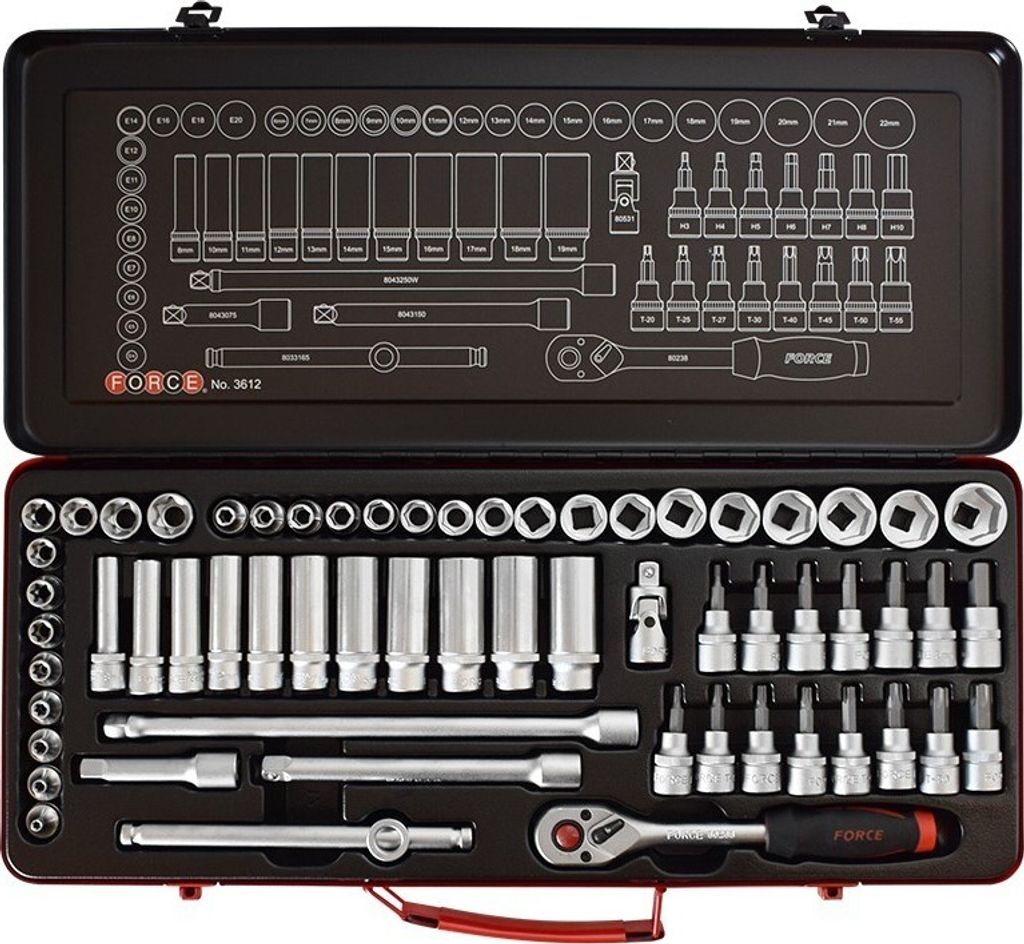 FORCE Steckschlüsselsatz 3612 Chrom-Vanadium-Stahl 5.5kg