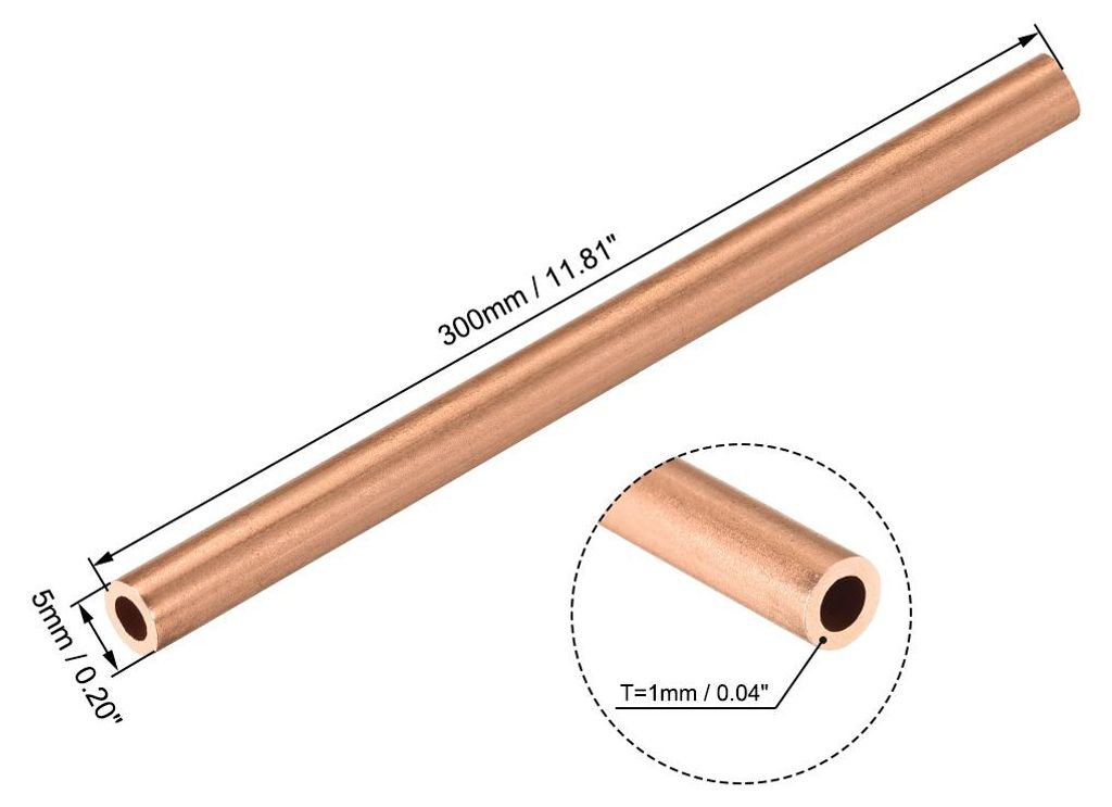 2 Stš¹ck 300mm L?nge Kupferrohr 5mm Au?endurchmesser, Nahtlose Gerades Rohr 1mm Wandst?rke, Kupfer Rundrohr fš¹r Industrie Bauwesen Garten Haus...