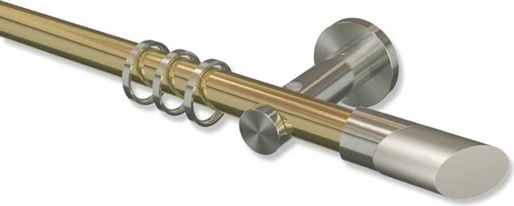 Interdeco Gardinenstange, Vorhangstange Messing-Optik / Edelstahl-Optik Modell Platon Verano, 20 mm Ø 1-läufig, 320 cm (geteilt)