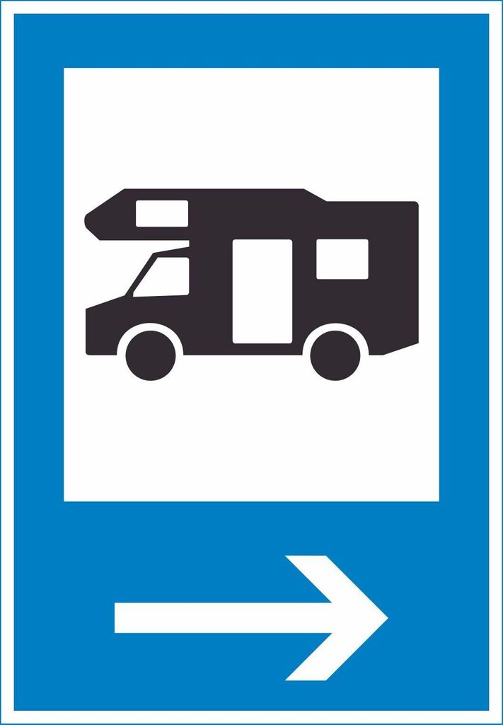 Campingplatz Wohnmobil Schild mit Pfeil rechts A5 Rückseite selbstklebend