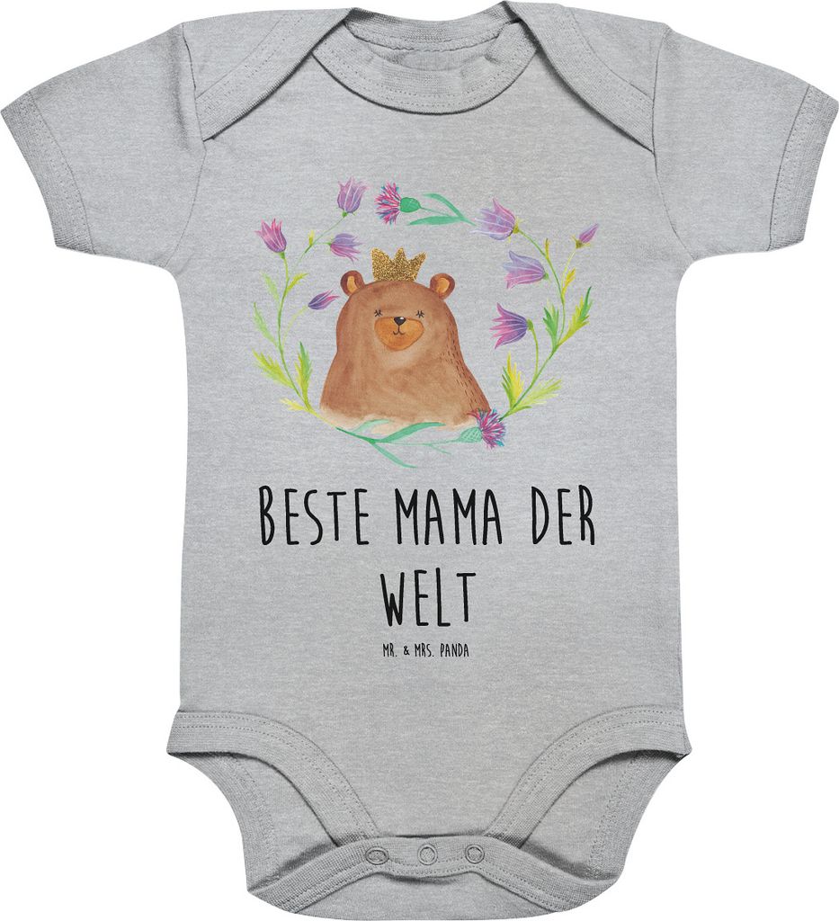 Mr. & Mrs. Panda Strampler Baby Bär Königin 12. - 18. Monat - Heather Grey - Geschenk, Babybody, Muttertag, Lieblingsmensch, Mutti, Kurzarmbody, ...