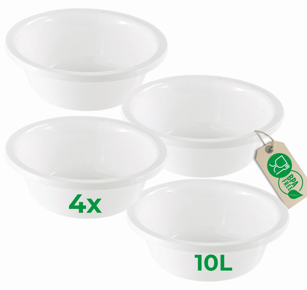 Novaliv 4x Spülschüssel Rund 10L, D40 cm, Weiß, BPA-frei & Produktbild 
