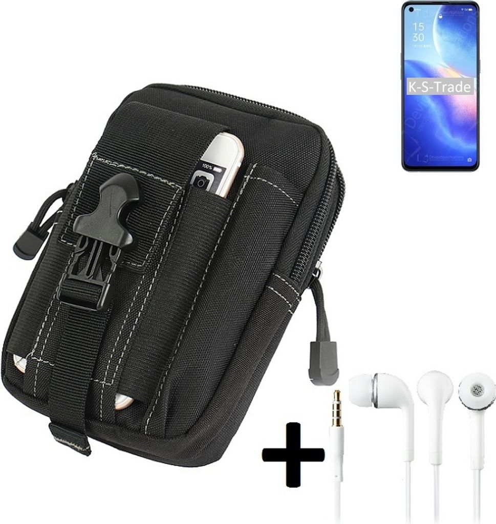 K-S-Trade Gürteltache + Kopfhörer kompatibel mit Oppo Reno5 K 5G Gürtel Tasche Holster Schutz Hülle Handy Hülle schwarz inkl. Extrafächer