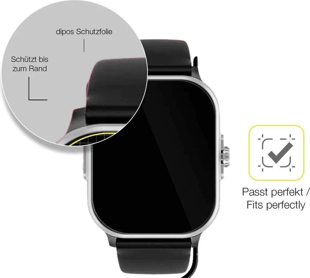 Dipos FLEX Pellicola Protettiva Per LEMFO LEM4 Smartwatch - 3 Pezzi, Copertura Totale Curva, Anti-urto, Made In Germany - 2