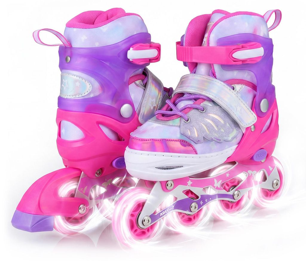 COSTWAY Inline Skates Schmetterling, Kinder Inliner 4 Größen verstellbar, Kinderrollschuhe mit LED, Rollschuhe 34-37, Rollerblades drinnen&draußen