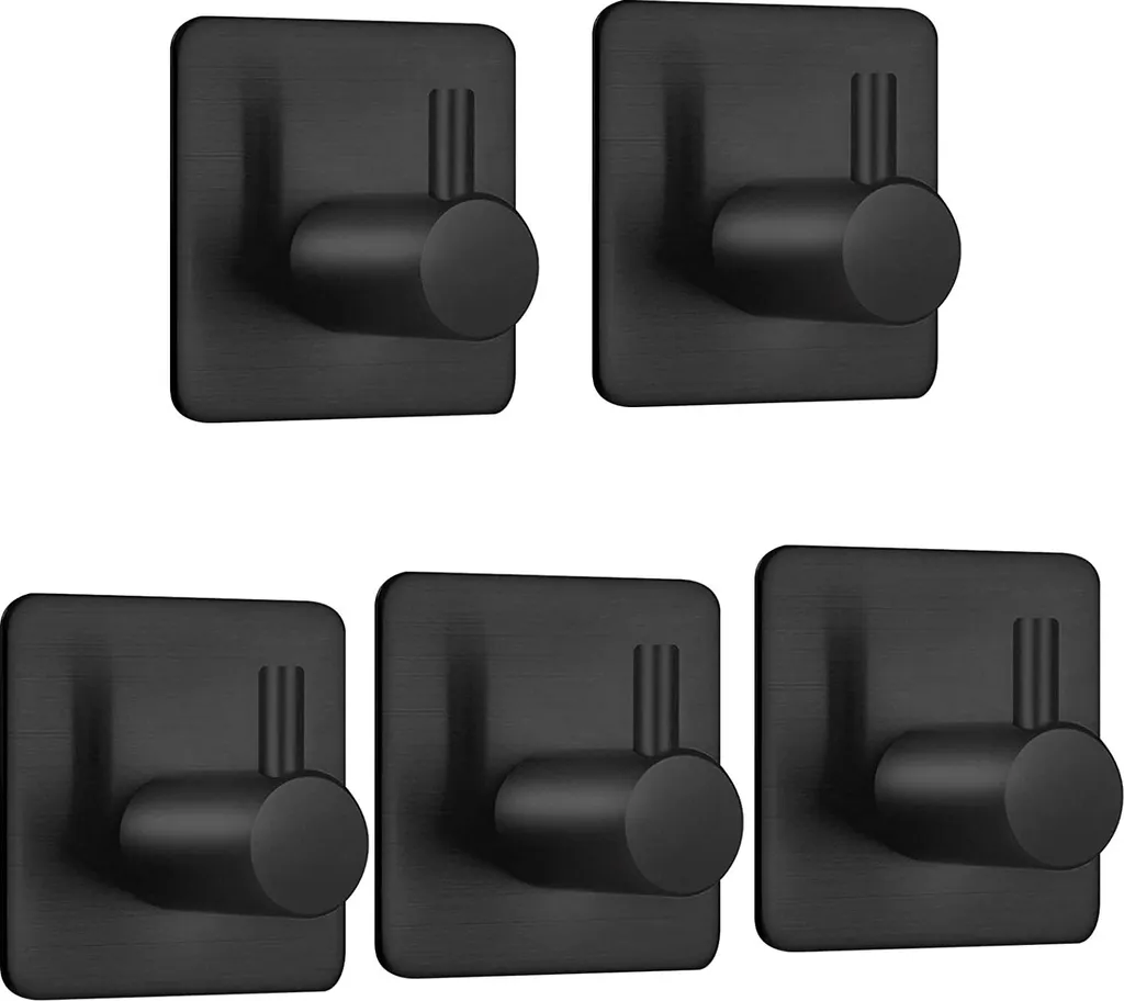 Ganci portasciugamani 5 pezzi Portasciugamani Ganci da parete Ganci adesivi Autoadesivi in acciaio inossidabile, senza forature, antiruggine, ideali per bagno, toilette, cucina, ufficio, nero