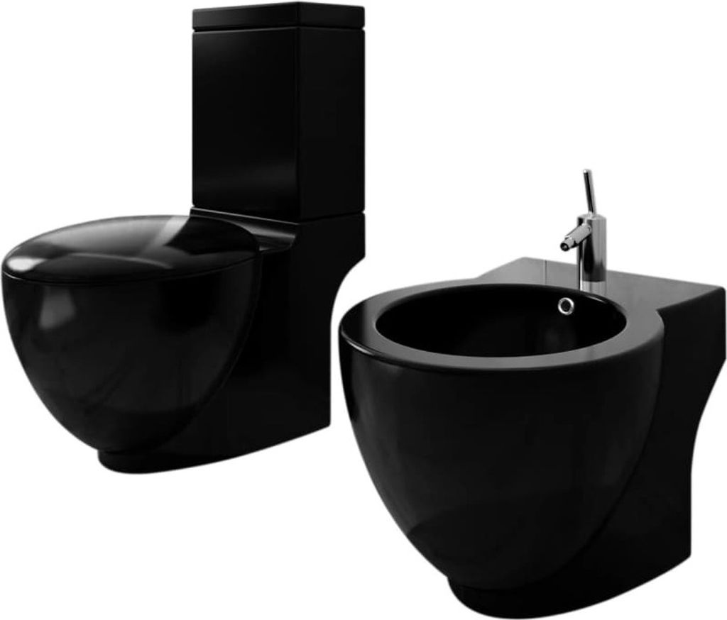 Stand-WC & Bidet Set Schwarz Keramik