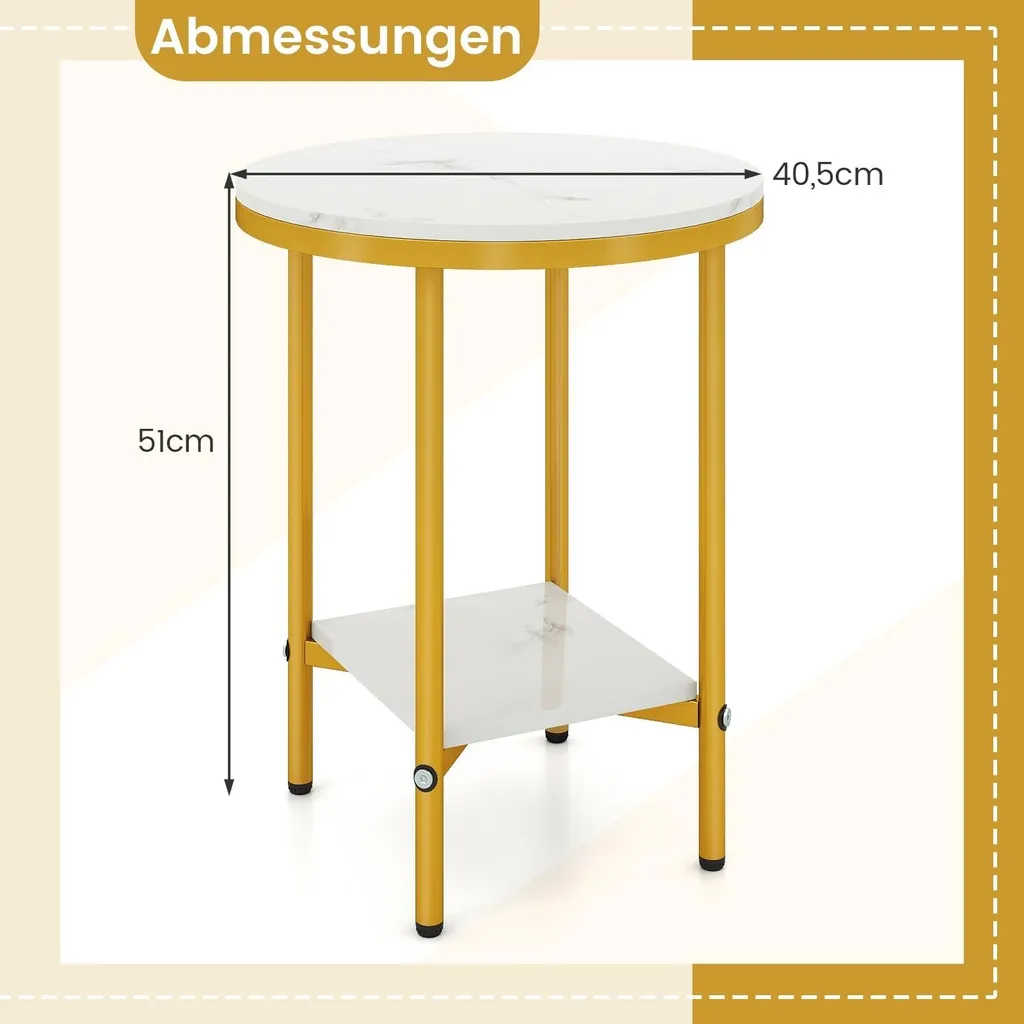 Table de salon design marbre et or avec double plateau de rangement chic