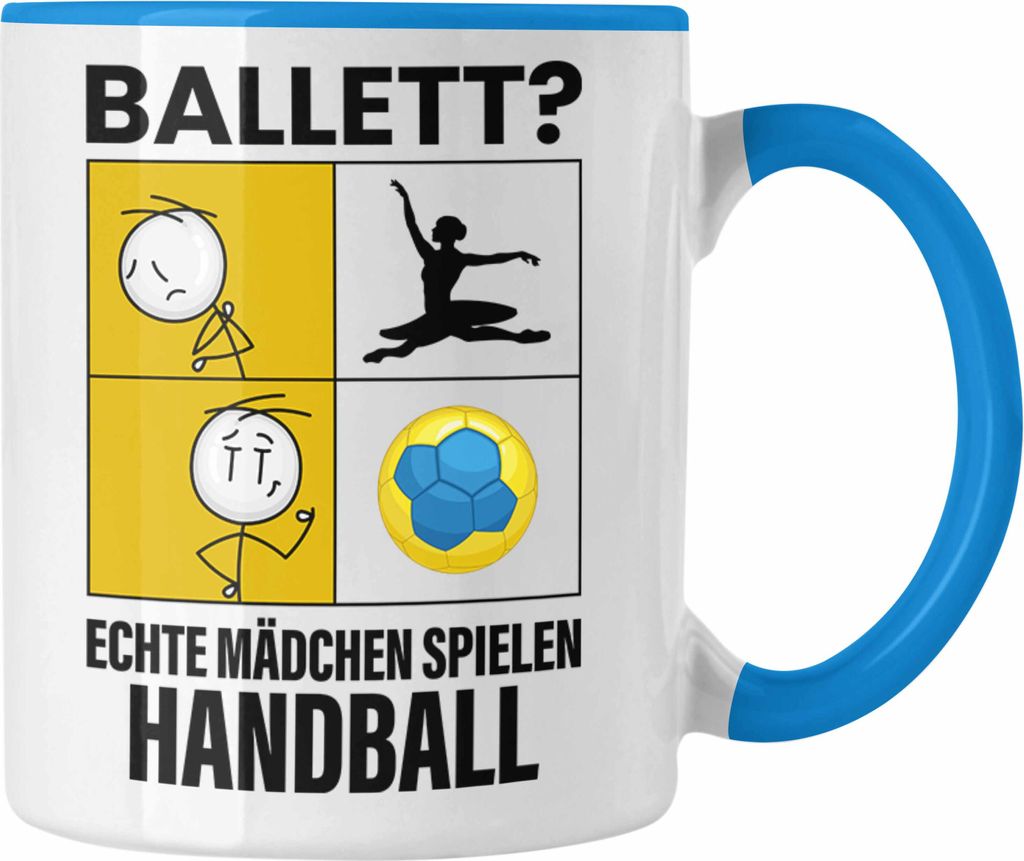 Trendation - Handball Mädchen Tasse Sport Geschenk Frauen Echte Mädchen Spielen Handball-Spielerin (Blau)