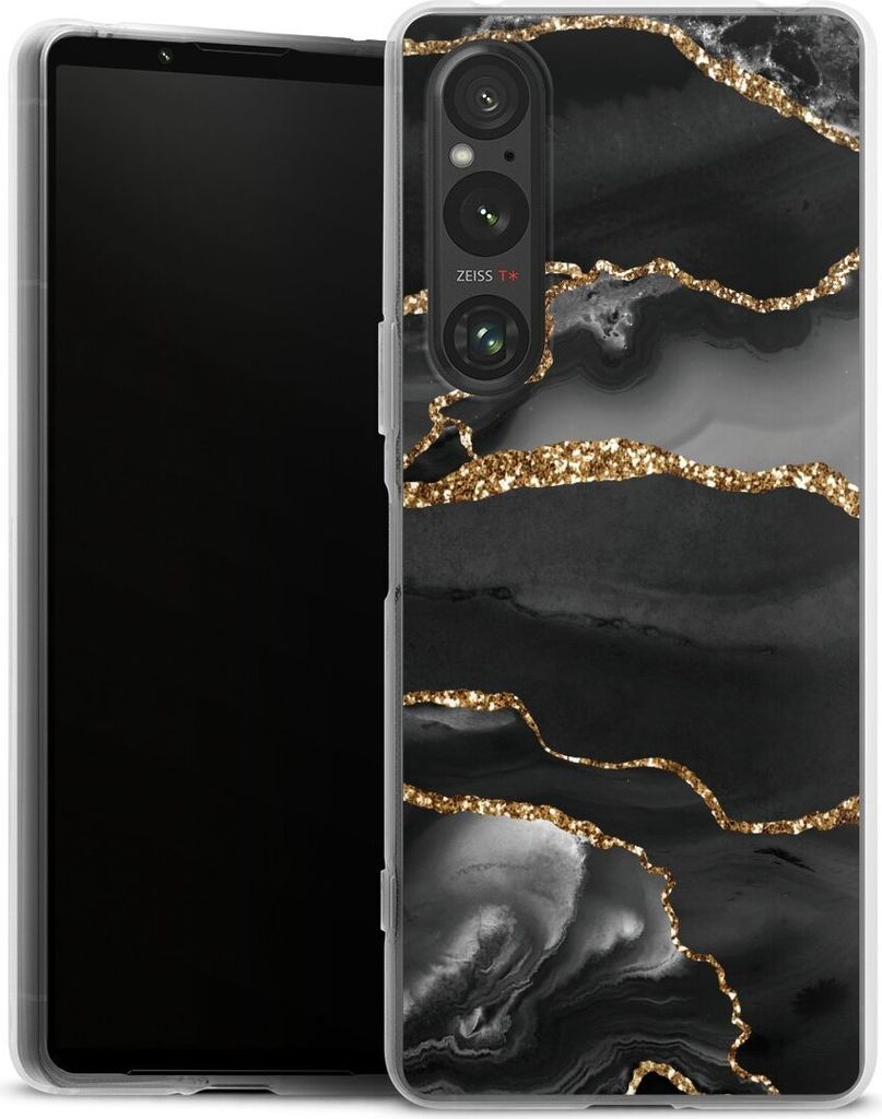 DeinDesign Handyhülle für Sony Xperia 1 V Silikon Hülle Case Smartphone Schutzhülle Glitzer Look Marmor Muster