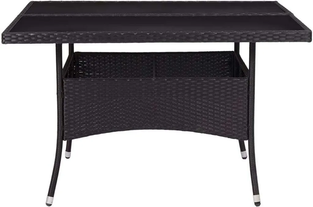 Offerta Tavolo Giardino Polirattan Nero e Vetro Temperato