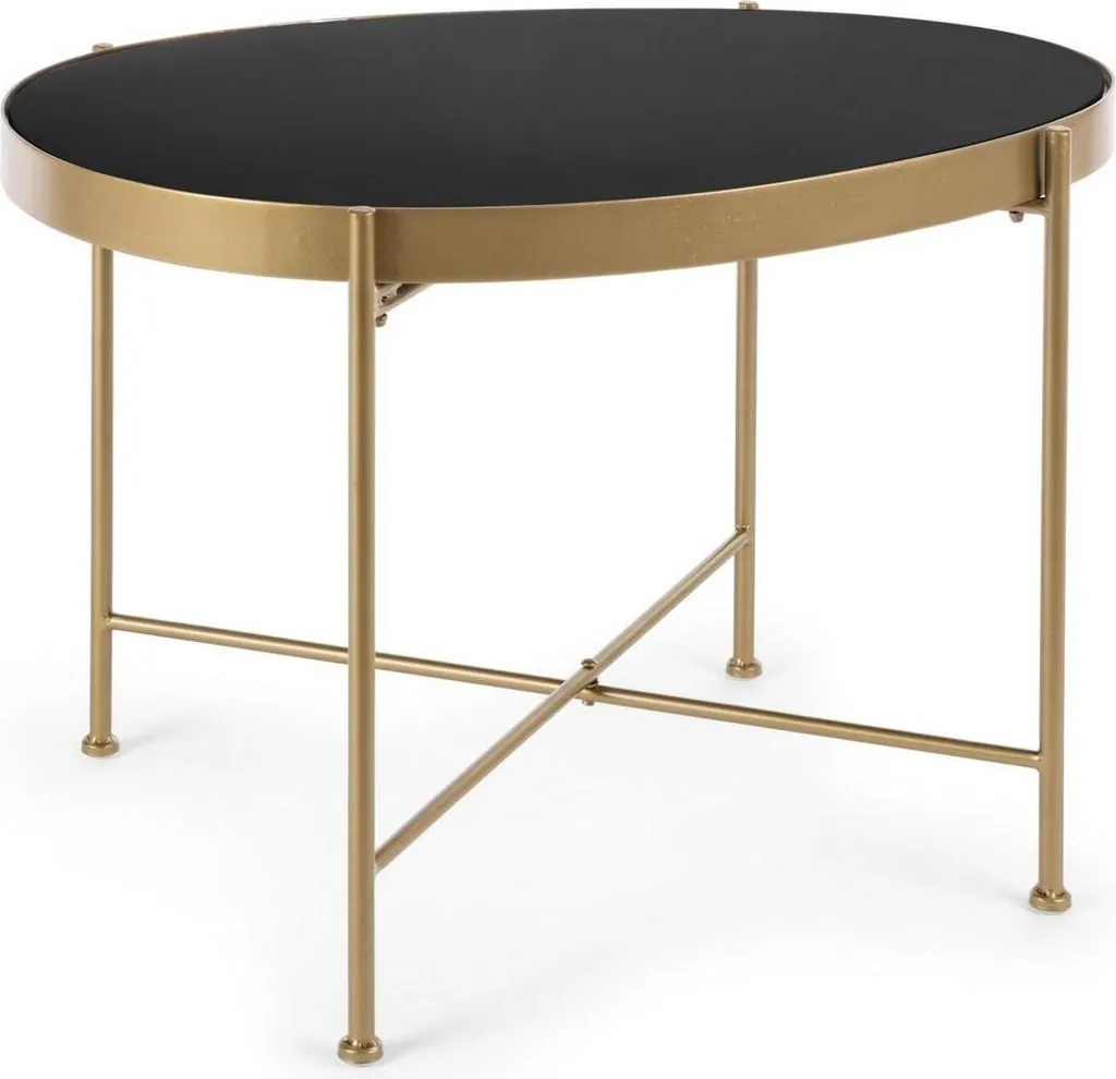 Tavolino da Caffè Rashida Acciaio Oro e Vetro Nero - Stile Moderno