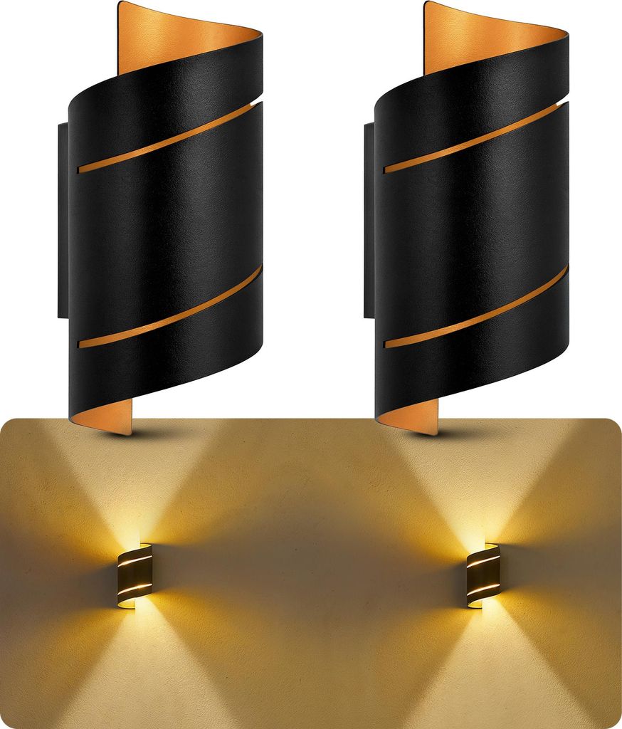 SSC-LUXon 2er Set VYRA Wandbeleuchtung schwarz gold – Moderne Flurlampe mit G9 Fassung Up and Down Wandlicht Lichteffekt für Wohnzimmer