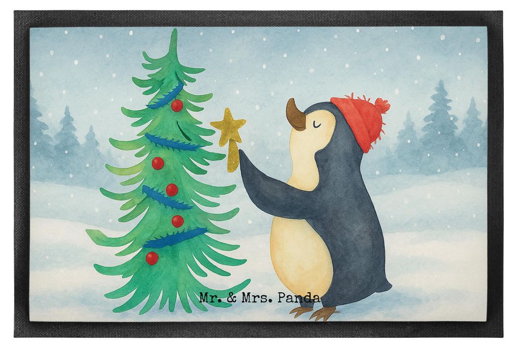 Mr. & Mrs. Panda Schmutzmatte Pinguin Weihnachtsbaum Design 60 x 90 cm - Weiß - Geschenk, Weihnachten, Schmutzfangmatte, Fußabtreter, Sauberlaufm...