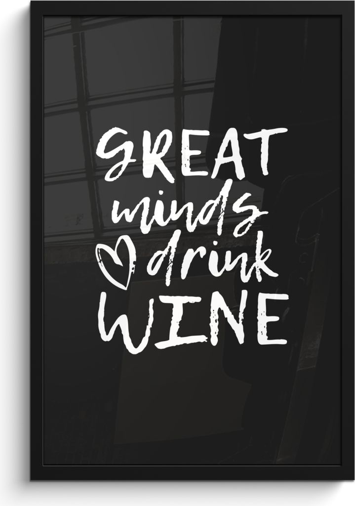 MuchoWow MuchoWow Gerahmtes Poster Weintext - große Geister trinken Wein - Sprüche 40x60 cm - Poster mit zchwarzem Bilderrahmen - Papierdruck...