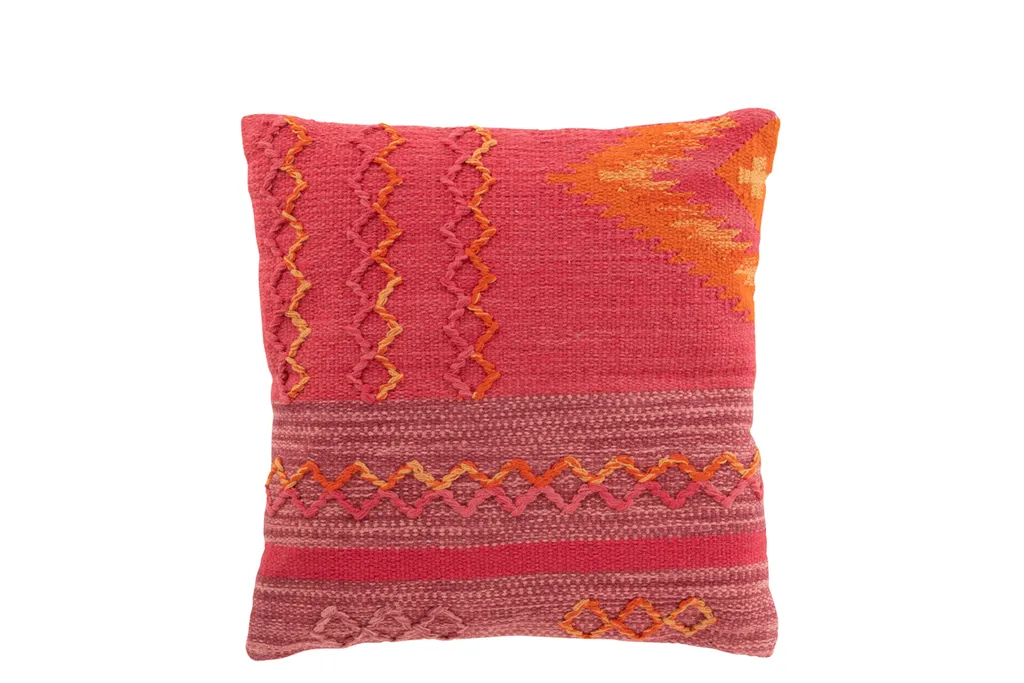 Coussin de Décoration Carré en Coton Tressé Rose et Violet J-Line 44cm