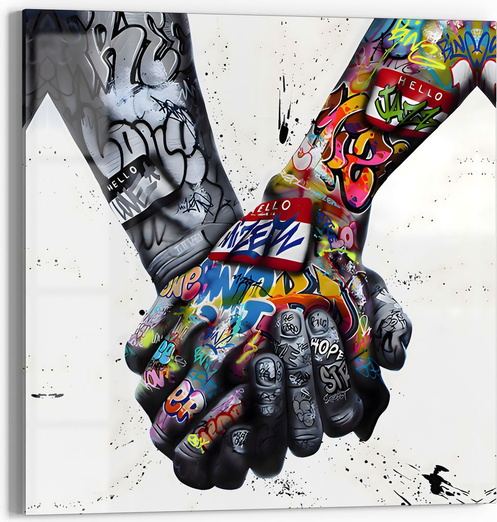 DEQOART Magnettafel Glas 50x50 cm 'Griff der Kunst' beschreibbar Whiteboard Pinnwand Küche