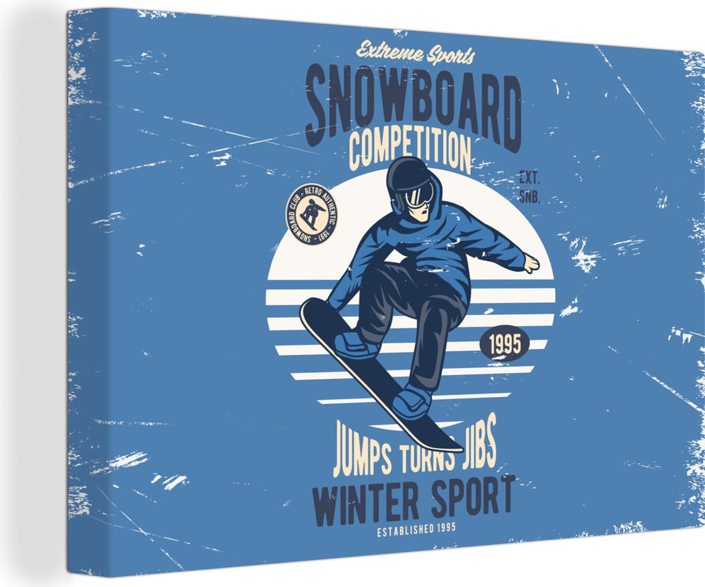 OneMillionCanvasses - Leinwandbilder - 150x100 cm, Snowboard - Mann - Vintage, Wandbilder Kunstdruck Wanddekoration