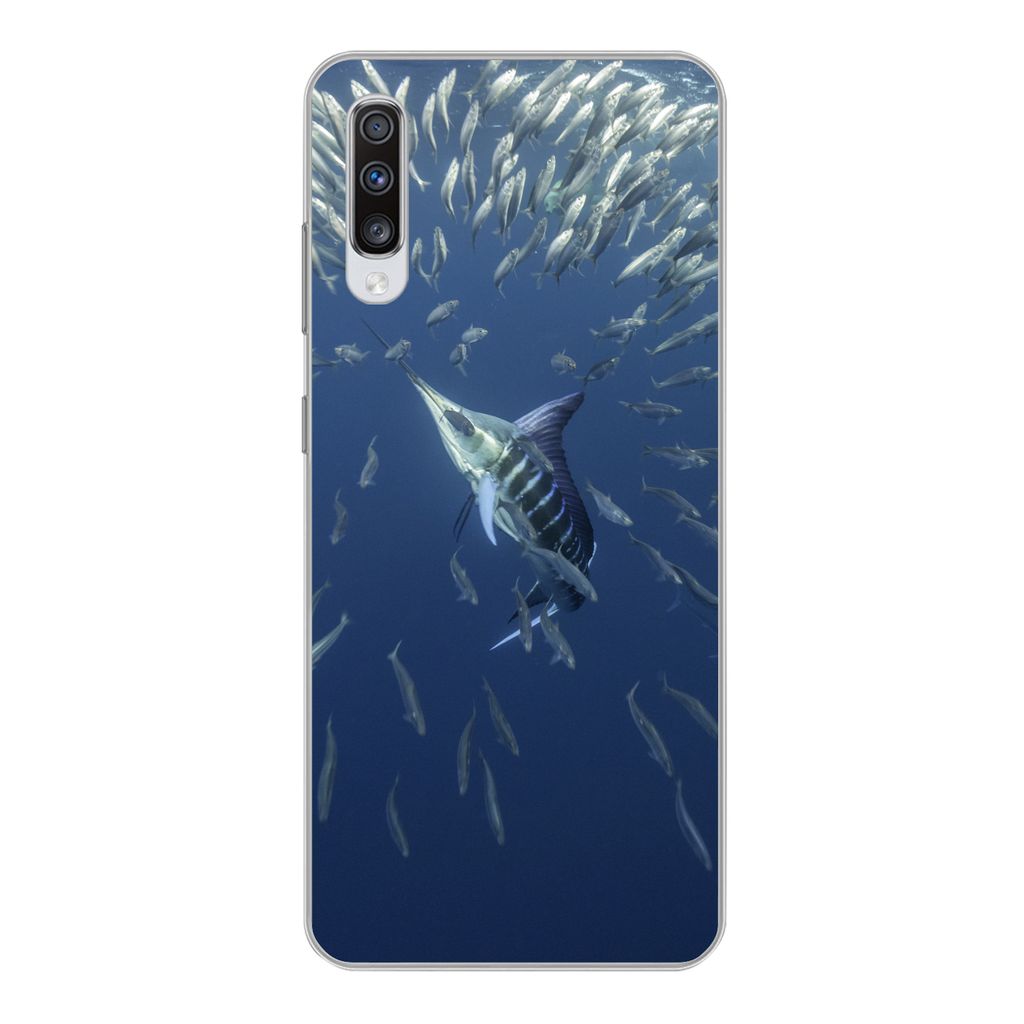 MuchoWow Handyhülle Schutzhülle Hülle für Samsung Galaxy A70 Fisch - Schwertfisch - Wasser Silikon Softcase Handy Hülle - Schutzhaube