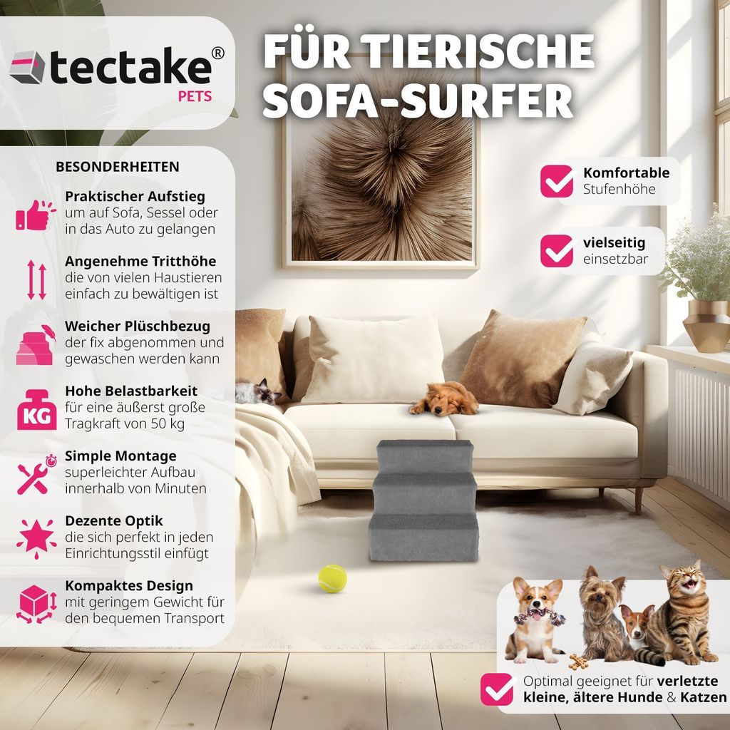 tectake® Haustiertreppe Paw Path für Hunde und Katzen Produktbild 