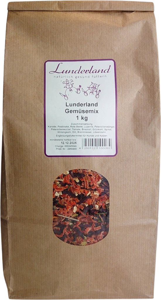 A brown paper bag containing a vegetable mix.