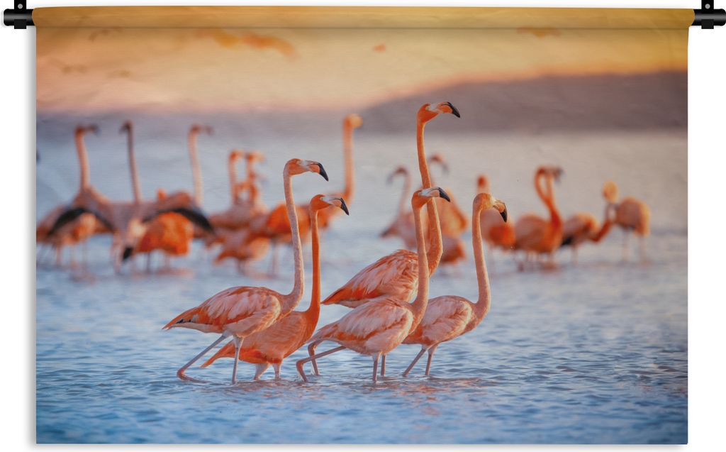 MuchoWow Wandteppich Wandbehang Flamingo - Tiere - Wasser - Rosa 120x80 cm Tapisserie Dekoration Wandtuch - Wanddekorationen - Wandtücher