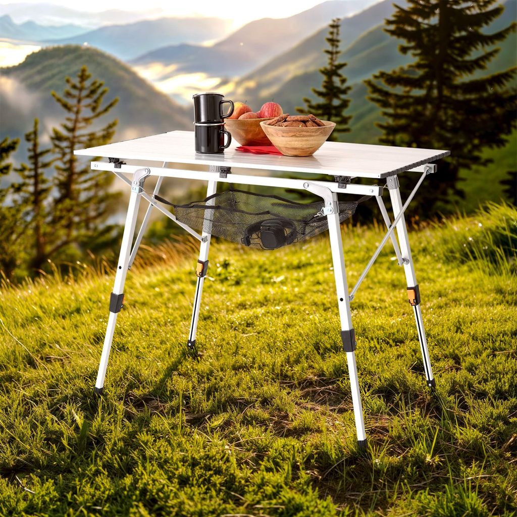 AREBOS Campingtisch faltbar 90x51,5 cm | Hhenverstellbar