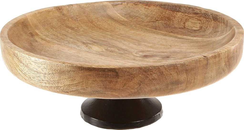 Holz Dekoschale mit Fuß Ø25cm Natur Schwarz modern