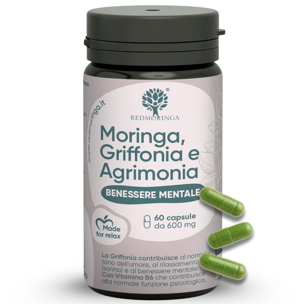 5 HTP Kapseln Hochdosiert 300mg aus Griffonia - Serotonin-Support - Komplex mit Agrimonia Bachblüte, Vitamin B6 & Moringa - 60 vegane Kapseln
